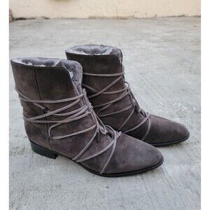 Diane von Furstenberg Women Jayena Lace Up Boots Fur Shearling Size 8 Whimsigoth